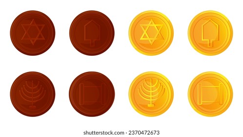 Golden and chocolate coins with Hanukkah element decoration