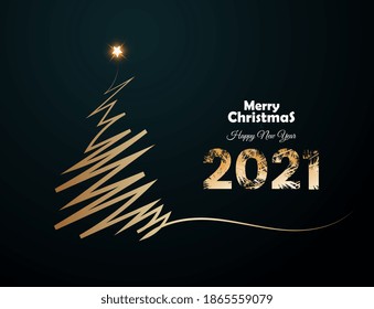 Golden Chrismas tree as line with star on dark background, used in banner sparkling lights firework. Abstract Sparklers for celebration. Magic light. Happy new year, Merry Christmas concept.