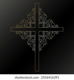 Golden Christian cross with beautiful floral pattern