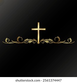 Golden Christian cross design with beautiful floral pattern