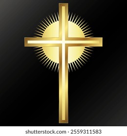 Golden Christian cross design with rays of shine