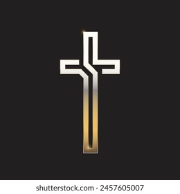 Golden Christian cross icon and symbol logo