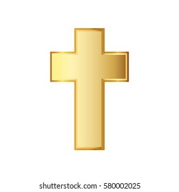 Golden Christian cross icon. Vector illustration. Golden Christian cross isolated on white background.