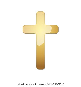 Golden Christian cross icon. Vector illustration. Golden Christian cross isolated on white background.