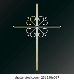 Golden Christian cross pattern with swirls ornament