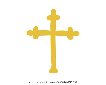 Silueta de oro de la cruz cristiana aislada sobre fondo blanco. Concepto de Símbolo Religioso, Fe, Espiritualidad, Religión. Elemento de diseño para impresiones e iconos