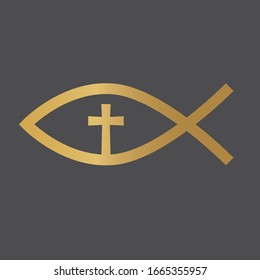 golden christian fish jesus symbol- vector illustration