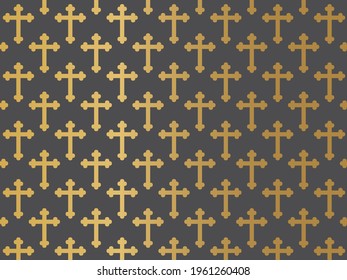 Golden Christian Religion Cross Pattern - Vector Illustration