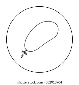 Golden christian rosary icon in outline style isolated on white background. Jewelry and accessories symbol stock vector illustration.