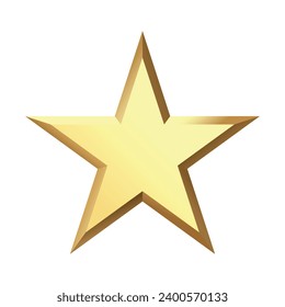 Golden Christmas 3d Star metal glossy bright shine five angle star shape isolated on white Background. Icon for holiday design element.