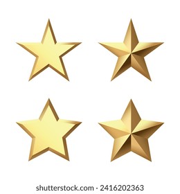 Golden Christmas 3d Star metal glossy bright shine five angle star shape isolated on white Background. Icon for holiday design element.