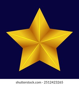 Golden Christmas 3d Star metal glossy bright shine five angle star shape isolated on white Background. Icon for holiday design element