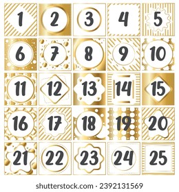 Golden christmas advent calendar with wrapped presents Vector illustration