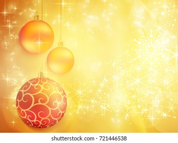 Fondo de Navidad dorada con efectos de luz. Las baudias navideñas, los puntos de luz borrosa y las luces de arriba le dan un sentimiento festivo y soñador.