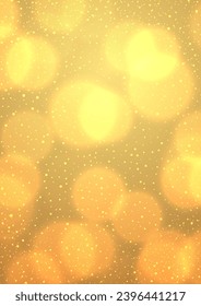 Golden Christmas background with snow and bokeh lights