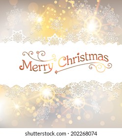 Golden Christmas background with snowflakes. Place for text.