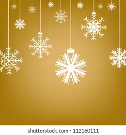 Golden Christmas Background With Snowflakes, Vector Illustration