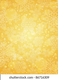 golden christmas background with snowflakes, vector illustration