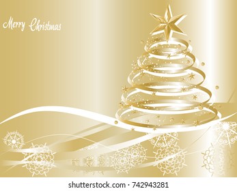 Golden Christmas background with Christmas tree