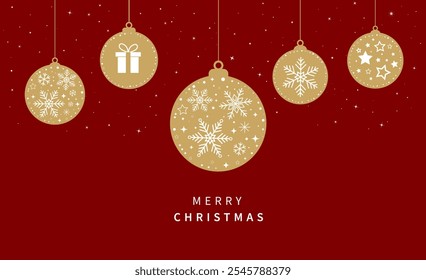 Golden Christmas ball. Decorative christmas element. Xmas banner. Merry christmas and happy new year background. Design for banner, card, greeting. Vector illustration
