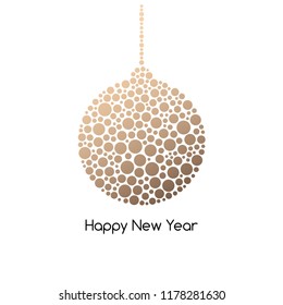 Golden Christmas ball of dots of different sizes. Vector template.