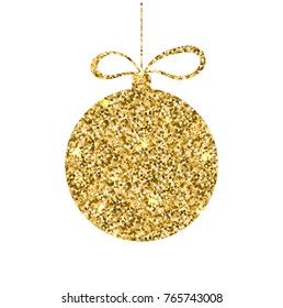 Golden christmas ball. Glitter sphere with metallic effect. Sparkle decorative template.  Holiday design. Vector illustration EPS 10 isolated on white background.