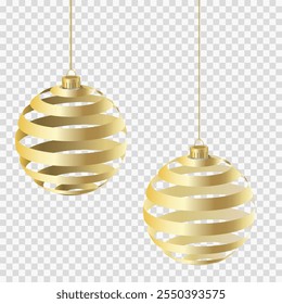 Golden Christmas ball isolated. Holiday celebration design element. Goldcolored new Year tree decoration.