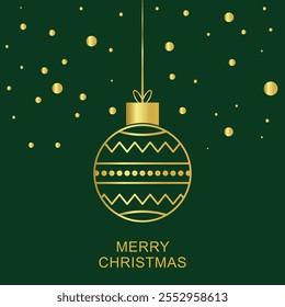 Golden christmas ball. merry christmas ball decoration on green background. christmas tree toy icon. holiday christmas decoration