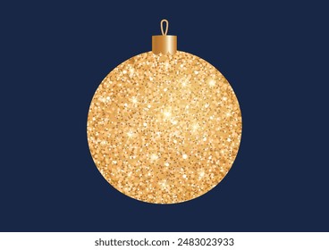 Golden Christmas ball on dark blue background. Christmas decoration. 