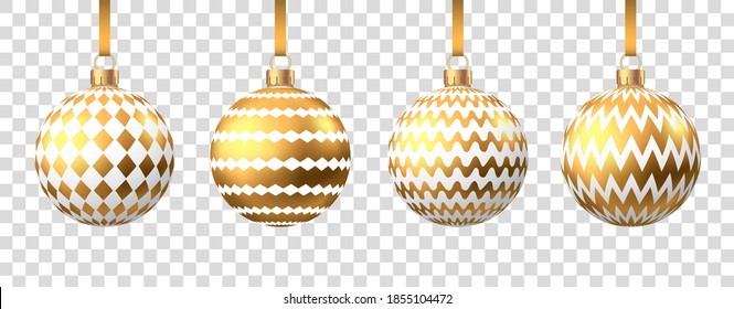 Golden  Christmas  ball  with pattern  isolated on white background. Xmas  tree decoration. Vector gold bauble.