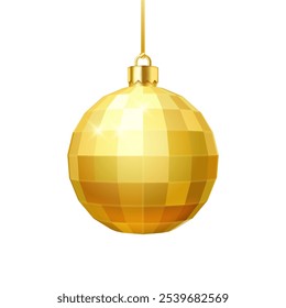 Golden Christmas ball realistic vector illustration. Festive bauble for traditional New Year home decoration 3d object on white background