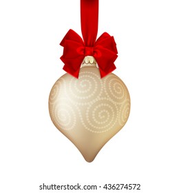 Golden Christmas ball with ribbon and a bow, isolated on white background. EPS 10 vector file included