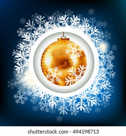 golden Christmas ball with snowflakes. Vector