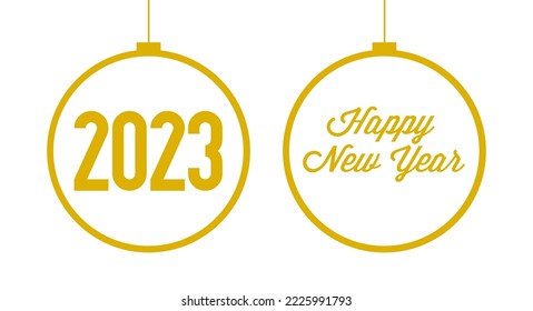 Golden Christmas balls contour. Merry Christmas and happy New Year 2023 background. Christmas greeting card template. Vector illustration.
