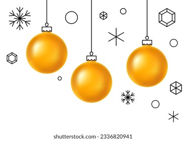 Golden Christmas balls. Happy New Year greating card.