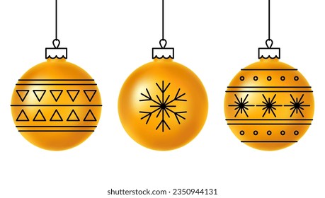Golden Christmas balls. Happy New Year illustration.