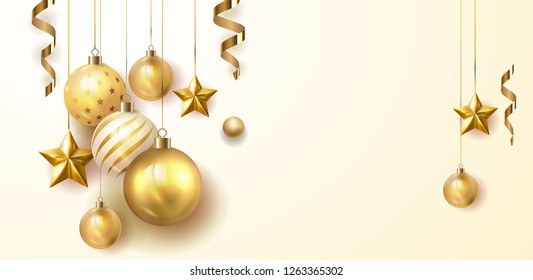 Golden Christmas Balls Light White Background Stock Vector (Royalty ...
