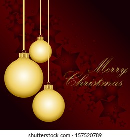 Golden Christmas balls on the red background. Vector illustration