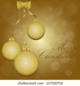 Golden Christmas balls on the yellow background. Vector illustration