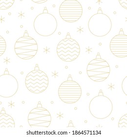 Golden Christmas balls seamless pattern. Elegant winter texture. Great for printing, packaging. Vector illustration.