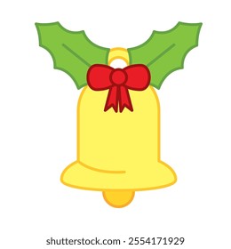 Golden Christmas bell with holly and bow Vector