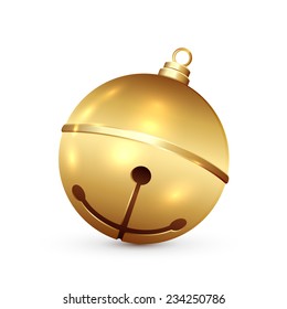 Golden Christmas bell isolated on white background, illustration.