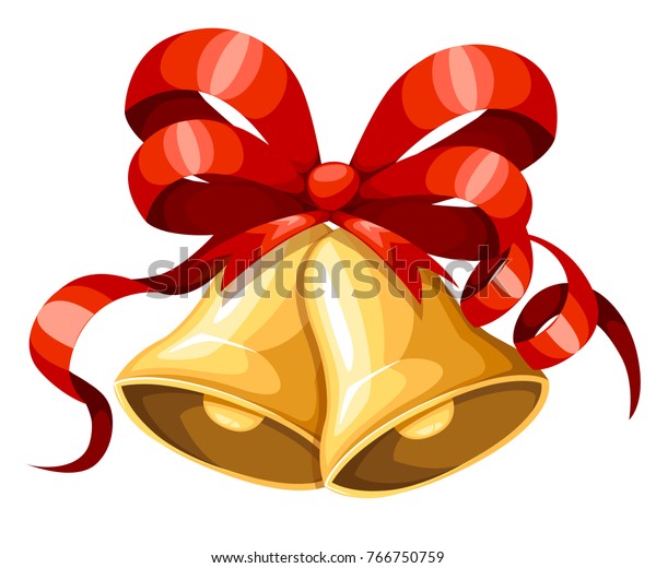 赤いリボンと蝶結びの金色のクリスマスベル クリスマスの飾り 鈴のアイコン 白い背景にベクターイラスト ウェブサイトページとモバイルアプリデザイン のベクター画像素材 ロイヤリティフリー