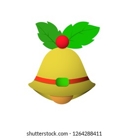 Golden Christmas bells with Holly berries, tinsel and isolated on white background, illustration. - Vector
