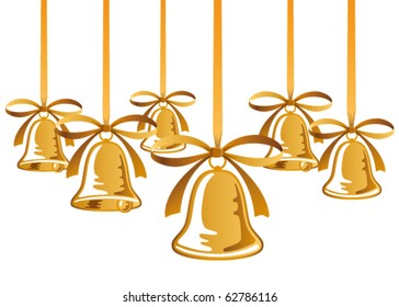 golden christmas bells with red bow