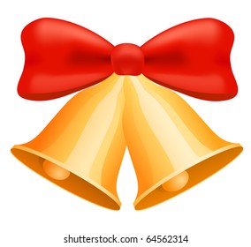 Golden christmas bells with red bow