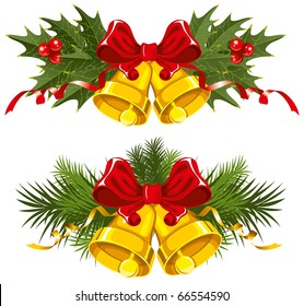 Golden Christmas Bells with red bow