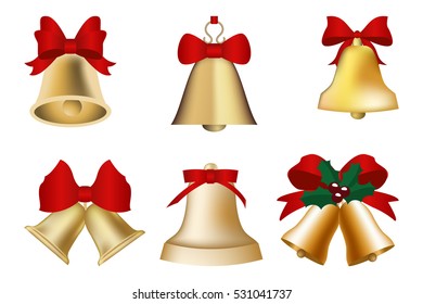 Golden Christmas bells set.Vector gold Jingle bells.