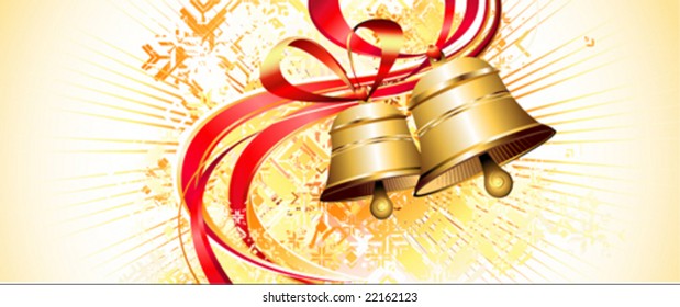 Golden Christmas bells vector card or banner
