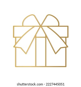golden christmas, birthday present line icon- vector illustration